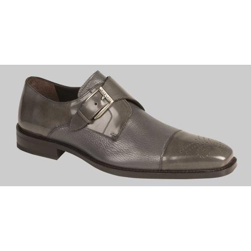 Mezlan "Phoenix" Grey Genuine Calfskin / Soft Deerskin Cap Toe Monk Strap Loafer Shoes 16505.